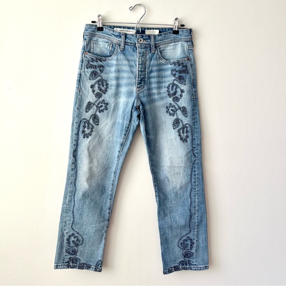 Anthropologie Pilcro Embroidered Ultra High Rise Slim Straight Denim Jeans - Picture 6 of 14